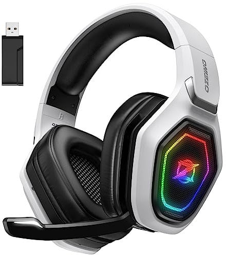 Cuffie Gaming Wireless per PC/Ps5/Ps4, 2,4GHz Wireless+5.3 Bluetooth, Cuffie con Microfono 7.1 Qualità Audio Senza Perdita di Bassa Latenza, Durata di Oltre 30+ Ore