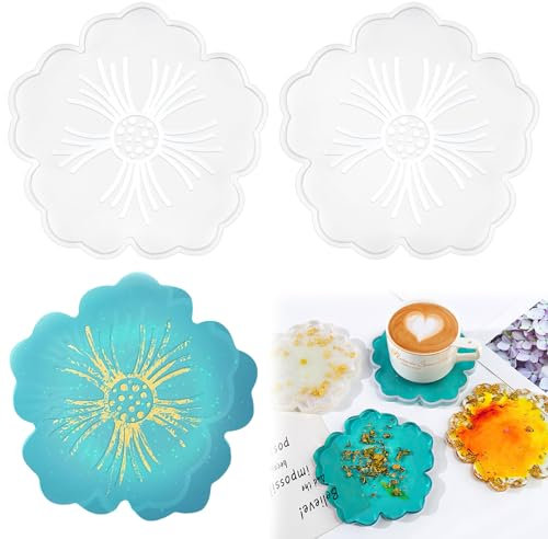 2 Stück Silikonform Tablett, Silikonformen Gießformen, Silikonform Blumen, Silikonformen Epoxidharz, Harzform Gießen Formen, Epoxid Formen für DIY Teetablett Obsttablett Kunsthandwerk Heimdekoration