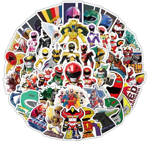 50 Stück Mighty Morphin Power Rangers Aufkleber Pack Sticker Set wasserdichte Vinyl Sticker für Laptop Kinder Autos Motorrad Fahrrad Skateboard Gepäck Koffer Computer Aufkleber Graffiti Decal