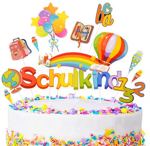 Tortendeko Einschulung, Surcotto Einschulung Tortendeko, Kuchendeko Schulanfang, Cake Topper für schulkind, Schultüten Cake Topper ABC 123 Tortenaufsätze Torten Muffin Deko