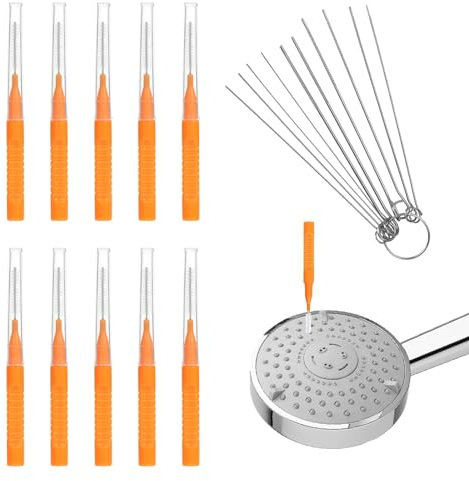 10pcs Shower Head Cleaning Tool, Shower Head Cleaner Picks with 10 Shower Head Cleaner Brush Gap Hole Anti-Clogging Cleaning Brush for Shower Head Nozzle (Orange)