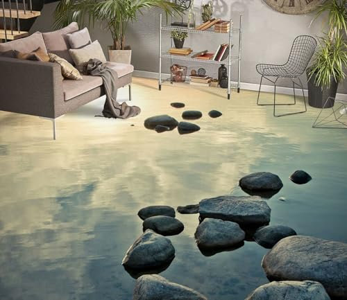 Autocollant De Sol Étanche Pierres de lac 3D, 250 * 175cm Sol Papier Peint Peintures Murales Auto-Adhésif Amovible Cuisine Bain Sol Étanche Tapis Tapis Impression Époxy