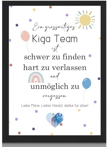 Milaboo® Abschiedsgeschenk Erzieherin personalisiert I Geldgeschenk für Kindergarten in A3 A4 A5 optional mit Bilderrahmen (Abschied Erzieherin)