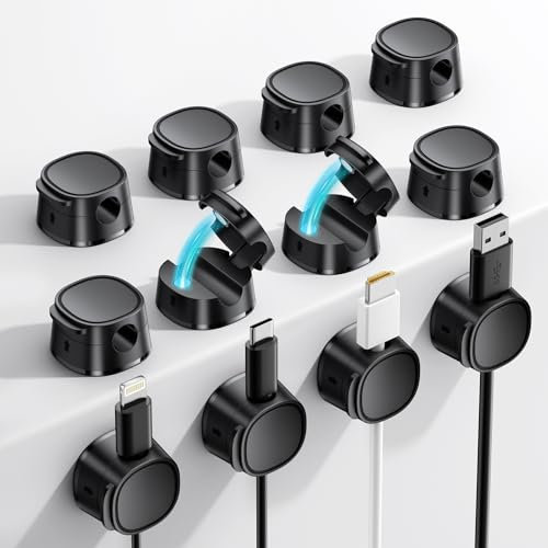 12 Pack Magnetic Cable Management Clips - FlyCoco Cord Organizer for Desk, Phone Charger Cord [Smooth Adjustable], Adhesive Wire Organizer Keeper for Nightstand Wall Car Office