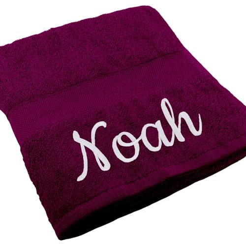 Deitert Handtuch Juist mit Namen oder Wunschtext Bestickt, personalisiertes Duschtuch, individuelles Badetuch, 100% Baumwolle, 50 x 100 cm Beere