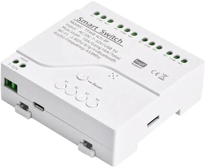 Interruptor Inteligente WiFi de 4 Relés 10A y 16A Total, Compatible con WiFi 2.4GHz y RF 433MHz, Google Home, Alexa, Tuya, SmartLife, SmartThings. Temporizador. Max 3500W. Blanco.
