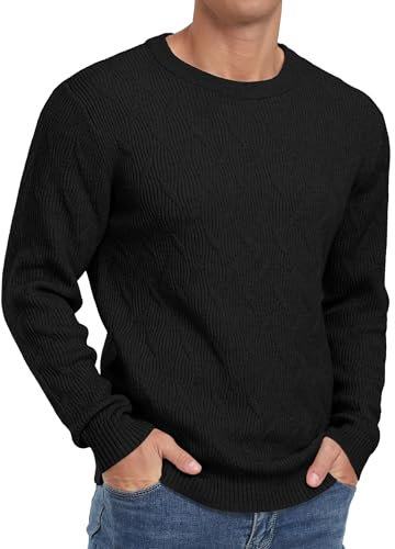 Sailwind Men's Jumpers Crew Neck Warm Pullover Sweater for Men Long Sleeve Soft Jumper for Men Knitwear Sweatshirt Tops (Black, M)