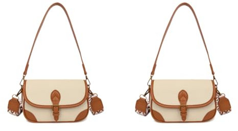 CRGANGZY Damen-PU-Umhängetasche, schicke Hobo-Tasche, Patchwork-Vintage-Schultertasche (Beigebraun)