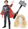 Adults God of Thunder Thor Costume - Red and Navy Costume with Red Cape, Long Blonde Wig, Plastic Hammer - Adults Halloween TV Film Fancy Dress Costume