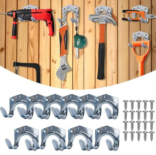 Ganchos de Pared,10pcs Colgar Herramientas Ganchos,Ganchos de Pared para Garaje,Ganchos para Colgadores de Garaje,Soporte de Pared,Ganchos de Garaje para Herramientas Eléctricas,Cuerdas,Escaleras