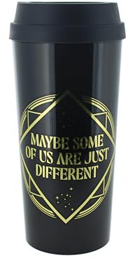 Blueprint Collections Wicked Theme - Taza de viaje, 450 ml, color negro con diseño de lámina dorada