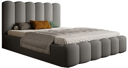 DomoHome- Langlebiges Polsterbett Mona V – Stilvolles Schlafzimmermöbel Mit Großem Bettkasten, Pflegeleichtem Material Und Modernem Design 180x200 cm, Farbe: Grau
