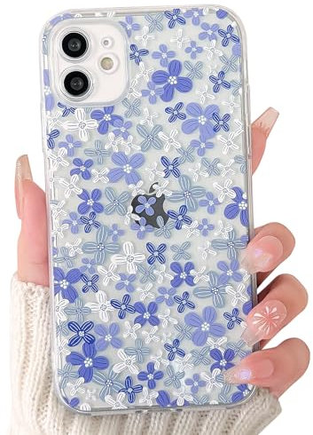 NITITOP Compatible with iPhone 11 Case Cute Clear Flower Floral Pattern Design for Women Girls Slim Soft TPU Shockproof Protective Girly Phone Cover - Blue
