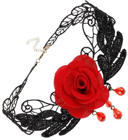 BESTYASH Collier Ras du Cou en Dentelle à Rose 3d Rouge pour Femme | Longueur Réglable, Acrylique Réutilisable, Motif Fleur, Style Luxueux et Unique