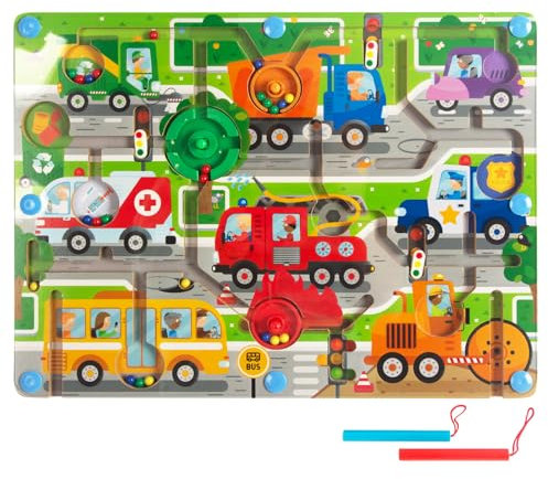 WOODENFUN Montessori Spielzeug magnetisches Spiel Perle Labyrinth Magnetisches Spielzeug Farbe passend Lernen Zählen Puzzle Klassifikation Board 3 Jahre+ (Drehlabyrinth)