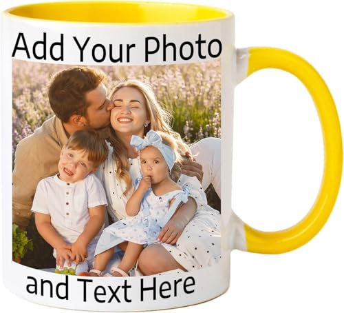 EKAM Personalised Mug - Text & Photo Printed Collage Design Logo - Custom Gift Cup 11oz, Birthday & Christmas Novelty Present for Mum, Dad, Friend, Sister, Brother, Grandparents (Gold)