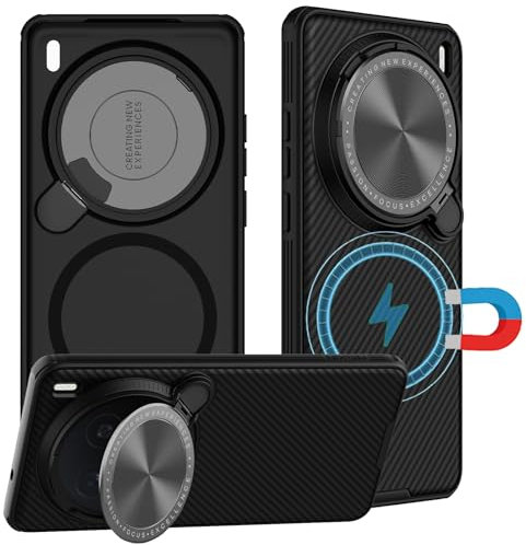 teroxa Custodia per Vivo X200 Pro, protezione della privacy dell'obiettivo della fotocamera, supporto pieghevole con cavalletto, cover posteriore in TPU compatibile con angoli MagSafe antiurto (nero)