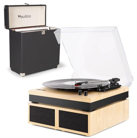 Fenton RP165L Modern Record Player with Speaker, Bluetooth, Stereo Amplifier 100W, Vinyl Case for 33/45/78 RPM Records, Light Wood Finish Turntable