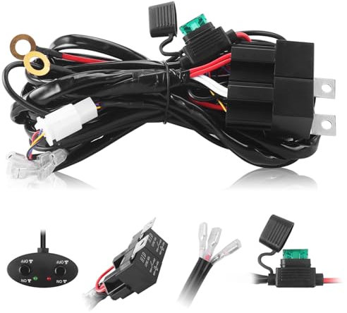 Erato LED Licht Kabelbaum Kit 18 AWG 3 Leitungen 12V 40A Relais 30A Inline-Sicherung zwei Steuerschalter Schaltmodi für Lichtleiste Nebelscheinwerfer zusätzliche Arbeitsscheinwerfer