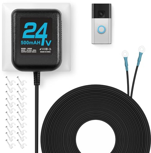 Cwowhihui - 24V Doorbell Transformer, AC Adapter for All Versions of Video Ring Doorbell, 16.4ft Doorbell Power, Power Cord Compatible with