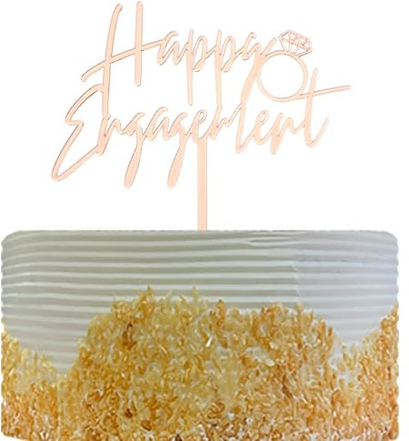 Happy Engagement Cake Topper for Just Engaged, Bridal Shower, Engagement, We're Engaged, Wedding Party Cake Decorations Supplies, Mirror Rose Gold Acrylic