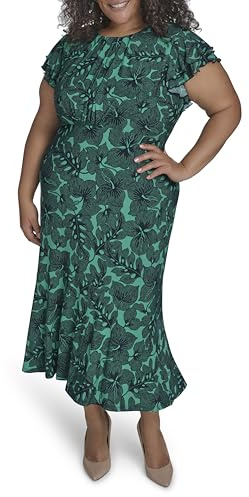 Tommy Hilfiger Damen Flutter Sleeves Jersey Midi Dress Kleid, Sittich/Sky Captain, 52 Mehr