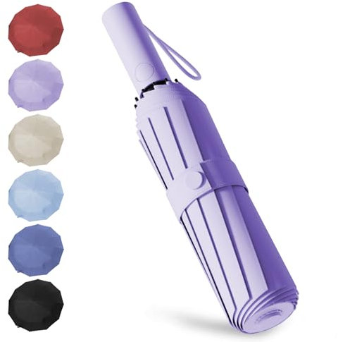 EEPLUYTY Paraguas, Paraguas Plegable Antiviento, Paraguas Plegable, Apertura y Cierre Automático, Paraguas De Tormenta Grande (Morado)