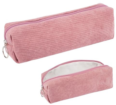 Hopton Federmäppchen Cord-Stoff, Mäppchen Aesthetic, Praktisches Federmappe Stiftemappe, Modische Federtasche für Jungen und Mädchen,Portable Schulmäppchen Pencil Case für Teenager Schule,Büro(Rosa)