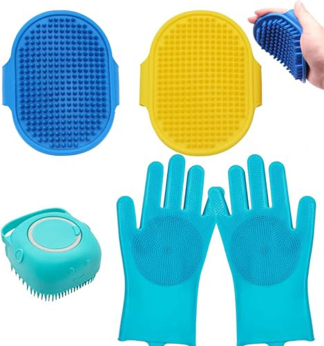 5 Pcs Dog Brush, Cat Brush, Dog Bath, Dog Washing Gloves, Cat Grooming Glove, For Short Haired Cats, Gentle Cleaning & Skin Care Set For At-Home Grooming, Pet Owners