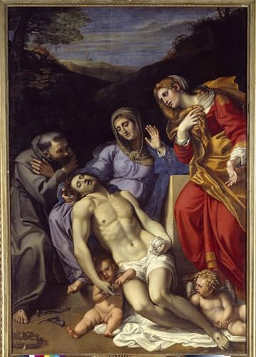 SERENDIPITP Kunstdruck Leinwand Wandkunst Bild Druck Kunst Gemälde Pietà mit dem Heiligenvon Assisi und der Heiligen Maria Magdalena Gemälde von Annibale Carracci für Wanddekoration 60x90cm