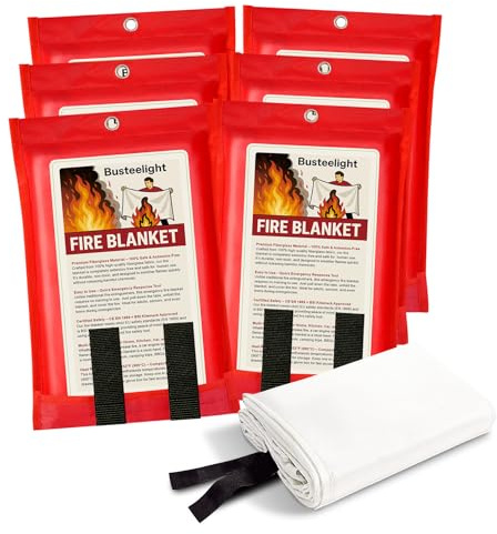 Emergency Fire Blanket for Home and Kitchen Safety (6 Pcs) | 100% Glass Fibre 102 x 102 cm Fire Blanket for Kitchen, Car, Office and School – Fire Blankets British Standard UK