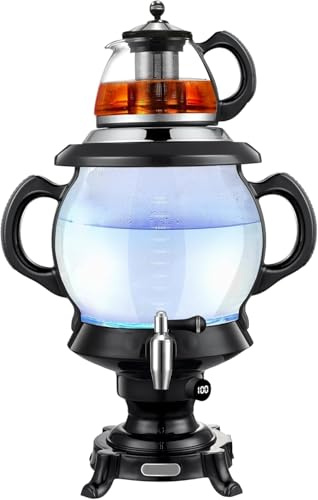 Electric Digital Samovar Russian Persian Turkish Tea Maker Water Kettle Glass Teapot 4.5+1=5.5 Liter 110V 1100w Auto Shut Off, Keep Warm Black