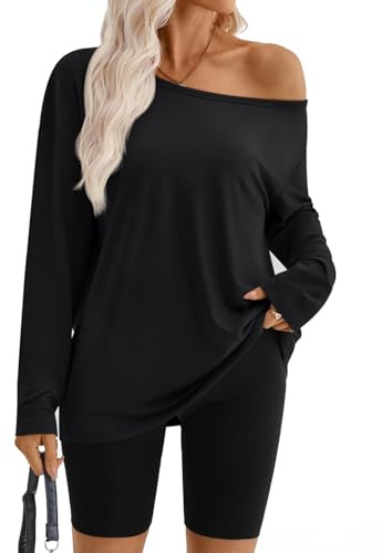 Mayoii Off The Shoulder Tops for Women – Oversized Jumper, Black Tops for Women UK, Black Long Sleeve Top, Casual Off-Shoulder Sweatshirt Pullover (UK, Alpha, XXL, Regular, Regular, Black)