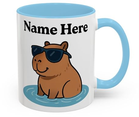 Personalised Capybara Mug – Custom Name Funny Animal Coffee Mug – Cute Capybara Gift for Him, Boyfriend, Husband, Dad – Birthday Christmas Gift (Light Blue 11oz, Mug)