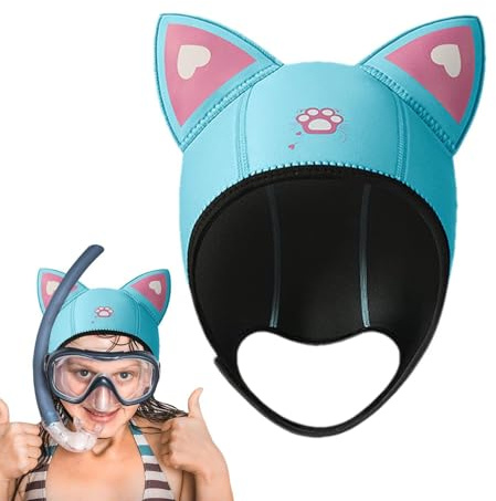 Cuffia in neoprene con orecchie di gatto, cuffia subacquea con orecchie di
