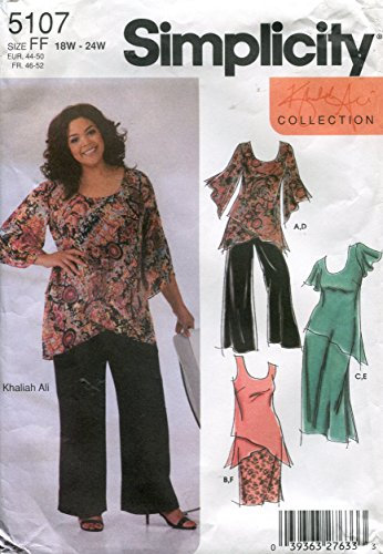 Simplicity Muster 5107 aus der khaliah Ali Damen/Damen Petite Pullover Top und schlupfslip Rock in Zwei L ngen und Hose, FF (18 W-24 W)