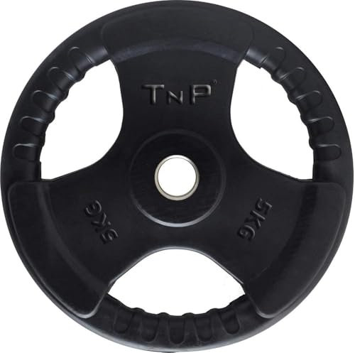TnP Accessories� Rubber Standard 1 Radial TRI-GRIP Rubber Hammertone Disc Weight Plates EZ Bar Curl Barbell Dumbbell Weights Fitness Gym 2.5kg to 25kg Set (1 x 5KG)