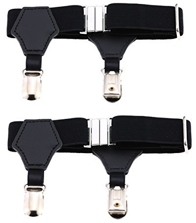 Outman 2 verstellbare elastische Strumpfbänder aus Metall mit Clips, Schwarz, Einheitsgröße