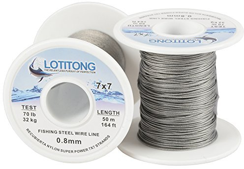 Lotitong - 50 metros de alambre de acero de pesca, 32 kg, alambre de pesca recubierto de nailon 7 x 7, acero inoxidable de 49, línea de pesca de 0,8 mm