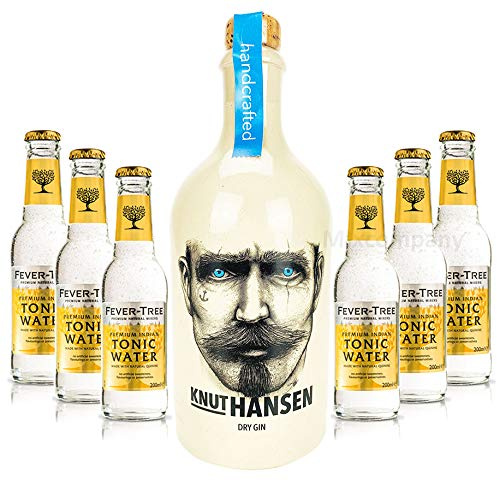 Knut Hansen Hamburg Dry Gin 0,5l (42% Vol) + 6x Fever-Tree Premium Indian Tonic Water 0,2l MEHRWEG Bar Longdrink Cocktail Sammlung Gin Tonic inkl. PFAND- [Enthält Sulfite]