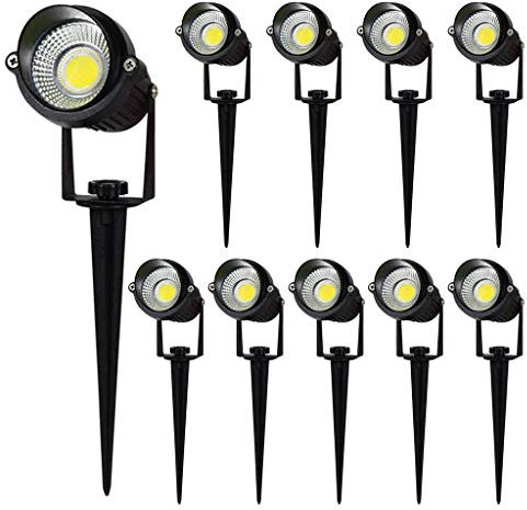 aulyun Pack de 10 Foco Jardin LED con Pincho COB 5W 220V Blanco frío Luz LED para Exteriores