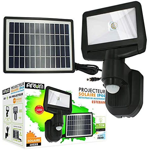 Arum Projecteur LED solaire à détection de mouvement 850 Lumens