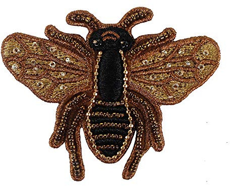 Lot de 2 écussons brodés en perles d'abeilles à coudre pour sacs, chaussures, insignes, vêtements décoratifs (B)