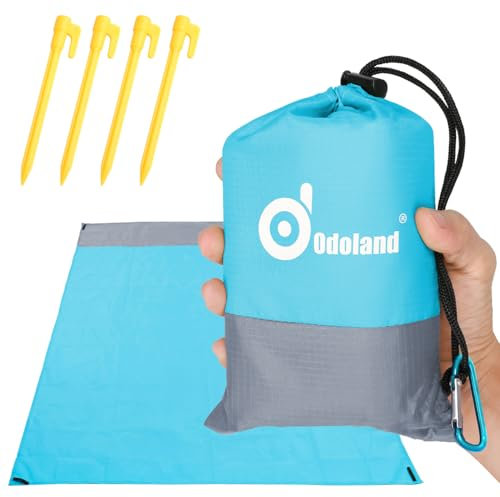 Odoland Picknickdecke Stranddecke 200 * 140 cm mit 4 Heringen Ideal für den Park Wandern Reise und Camping Türkis
