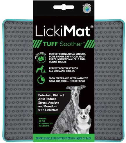 Lickimat Tuff Soother, für langsame Fütterung, gegen Langeweile und Angstzustände, für Lebensmittel, Leckerlis, Joghurt oder Erdnussbutter, Alternative zu einem langsam fütternden Hundenapf, Türkis