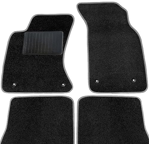 moto-MOLTICO Fußmatten Auto - Velours Autoteppiche passend für Audi A2 (1999-2005) - 4-teiliges Set - Schwarze Automatten mit Grauen Ziernähten