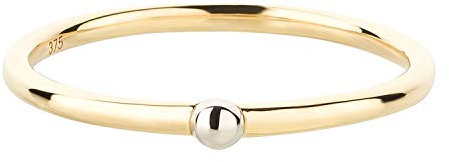 Ardeo Aurum Damenring aus 375 Gold Gelbgold bicolor Weißgold-Kugel Vorsteckring Stapelring schmal Solitär Gr. 60