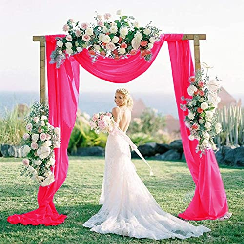 ShinyBeauty Wedding Arch Draping Fabric Hot Pink Chiffon Drapes 228 Long Party Ceiling Backdrop 29 x19FT 2 Panels Elegant Archway Sheer Background for Wedding Stage Arch Party Photography