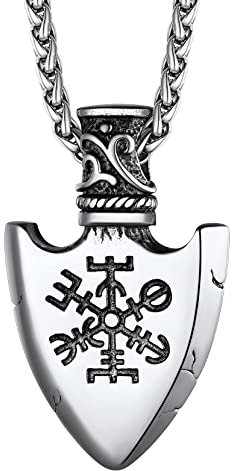 Richsteel Edelstahl Viking Kompass Anhänger Wikinger Stil Vegvisir Anhänger Halskette Punk Wikingerkompass Halskette mit Geschenkebox für Valentinstag Weihnachten