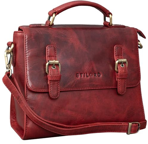 STILORD 'Estelle' Fashion Handtasche Leder Umhängetasche Damen Elegant Schultertasche Vintage Damentasche Satchel Bag aus echtem Leder, Farbe:kara - rot